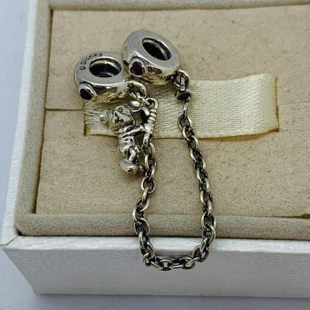 Pandora Disney, Climbing Mickey Safety Chain, Red CZ
